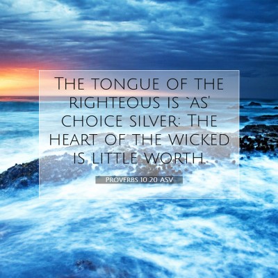 Picture 07 - Proverbs 10:20 ASV - The tongue of the righteous is `as' choice - Bible Verse Picture