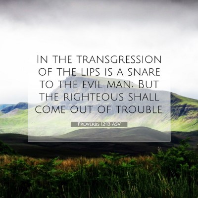Picture 07 - Proverbs 12:13 ASV - In the transgression of the lips is a snare to - Bible Verse Picture