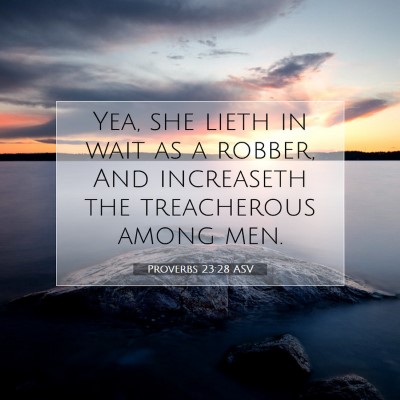 Picture 07 - Proverbs 23:28 ASV - Yea, she lieth in wait as a robber, And - Bible Verse Picture