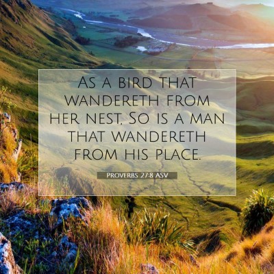 Picture 07 - Proverbs 27:8 ASV - As a bird that wandereth from her nest, So is a - Bible Verse Picture