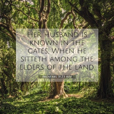Picture 07 - Proverbs 31:23 ASV - Her husband is known in the gates, When he - Bible Verse Picture