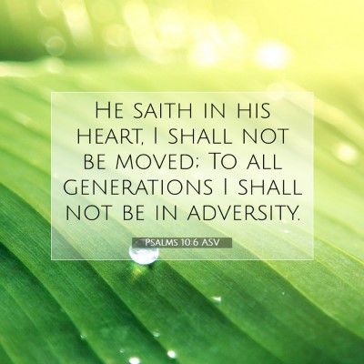 Picture 07 - Psalms 10:6 ASV - He saith in his heart, I shall not be moved; To - Bible Verse Picture