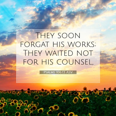 Picture 07 - Psalms 106:13 ASV - They soon forgat his works; They waited not for - Bible Verse Picture