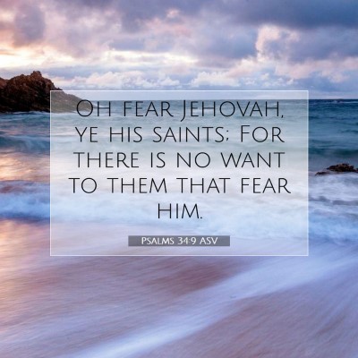 Picture 07 - Psalms 34:9 ASV - Oh fear Jehovah, ye his saints; For there is no - Bible Verse Picture