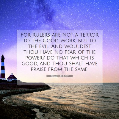 Picture 07 - Romans 13:3 ASV - For rulers are not a terror to the good work, but - Bible Verse Picture
