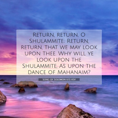 Picture 07 - Song of Solomon 6:13 ASV - Return, return, O Shulammite; Return, return, - Bible Verse Picture
