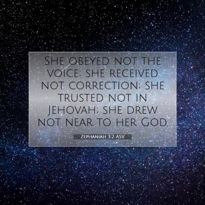 Picture 07 - Zephaniah 3:2 ASV - She obeyed not the voice; she received not - Bible Verse Picture
