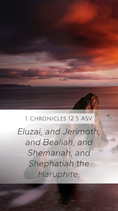 1 Chronicles 12:5 ASV Mobile Phone Wallpaper - Eluzai, and Jerimoth, and Bealiah, and Shemariah, - Mobile Bible Verse Wallpaper