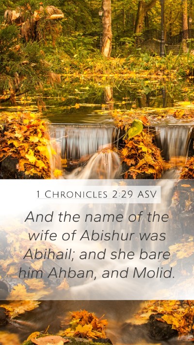 1 Chronicles 2:29 ASV Mobile Phone Wallpaper - And the name of the wife of Abishur was Abihail; - Mobile Bible Verse Wallpaper