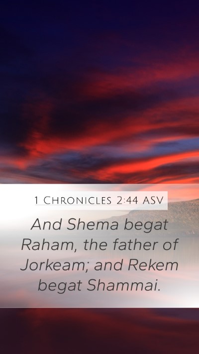 1 Chronicles 2:44 ASV Mobile Phone Wallpaper - And Shema begat Raham, the father of Jorkeam; and - Mobile Bible Verse Wallpaper