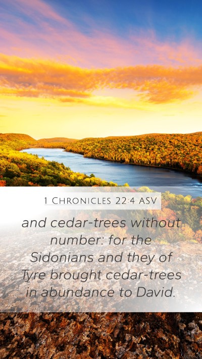 1 Chronicles 22:4 ASV Mobile Phone Wallpaper - and cedar-trees without number: for the Sidonians - Mobile Bible Verse Wallpaper