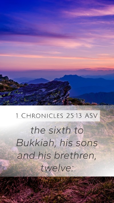 1 Chronicles 25:13 ASV Mobile Phone Wallpaper - the sixth to Bukkiah, his sons and his brethren, - Mobile Bible Verse Wallpaper