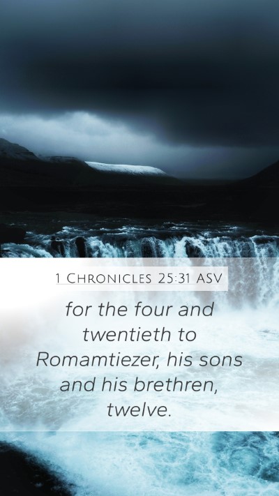 1 Chronicles 25:31 ASV Mobile Phone Wallpaper - for the four and twentieth to Romamtiezer, his - Mobile Bible Verse Wallpaper