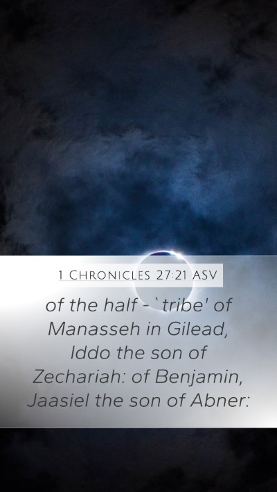 1 Chronicles 27:21 ASV Mobile Phone Wallpaper - of the half -`tribe' of Manasseh in Gilead, Iddo - Mobile Bible Verse Wallpaper