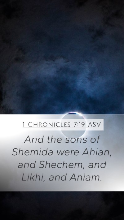 1 Chronicles 7:19 ASV Mobile Phone Wallpaper - And the sons of Shemida were Ahian, and Shechem, - Mobile Bible Verse Wallpaper