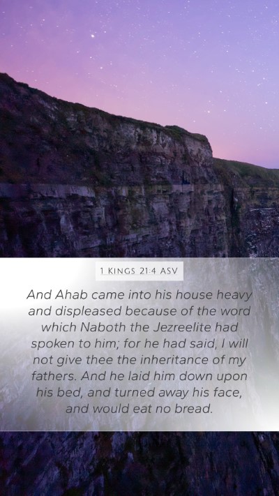 1 Kings 21:4 ASV Bible Verse Image
