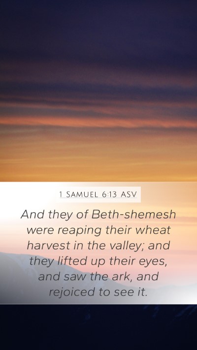 1 Samuel 6:13 ASV Mobile Phone Wallpaper - And they of Beth-shemesh were reaping their wheat - Mobile Bible Verse Wallpaper