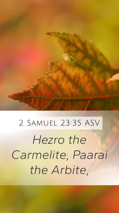 2 Samuel 23:35 ASV Mobile Phone Wallpaper - Hezro the Carmelite, Paarai the - Mobile Bible Verse Wallpaper
