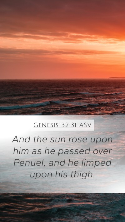 Genesis 32:31 ASV Mobile Phone Wallpaper - And the sun rose upon him as he passed over - Mobile Bible Verse Wallpaper