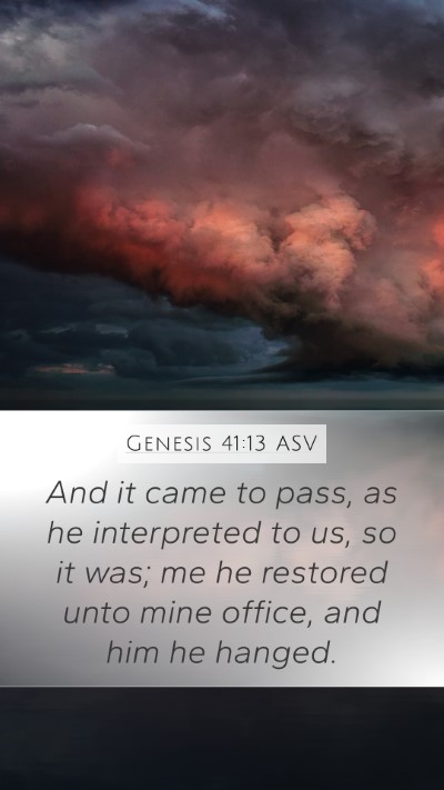 Genesis 41:13 ASV Mobile Phone Wallpaper - And it came to pass, as he interpreted to us, so - Mobile Bible Verse Wallpaper