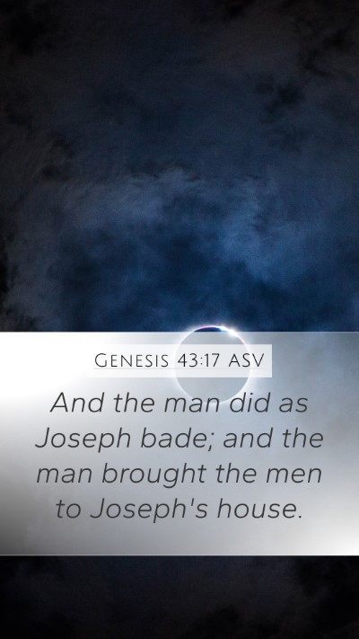 Genesis 43:17 ASV Mobile Phone Wallpaper - And the man did as Joseph bade; and the man - Mobile Bible Verse Wallpaper