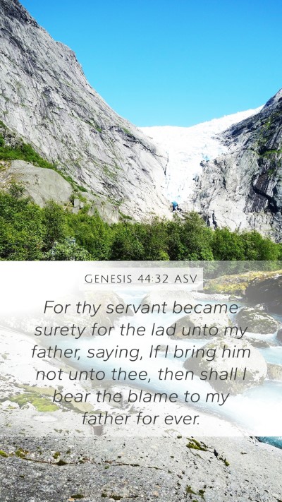 Genesis 44:32 ASV Mobile Phone Wallpaper - For thy servant became surety for the lad unto my - Mobile Bible Verse Wallpaper