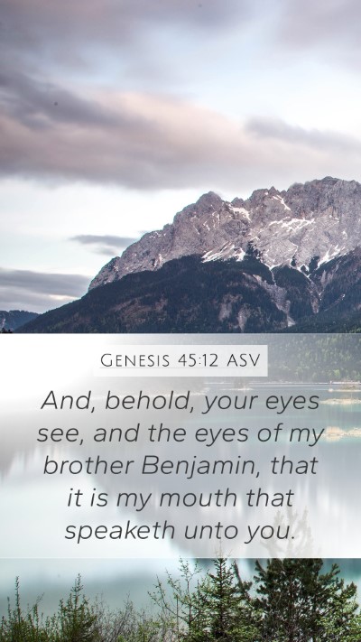 Genesis 45:12 ASV Mobile Phone Wallpaper - And, behold, your eyes see, and the eyes of my - Mobile Bible Verse Wallpaper