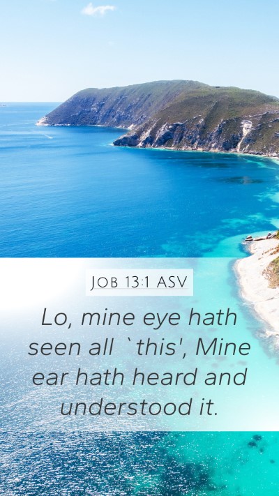 Job 13:1 ASV Mobile Phone Wallpaper - Lo, mine eye hath seen all `this', Mine ear hath - Mobile Bible Verse Wallpaper