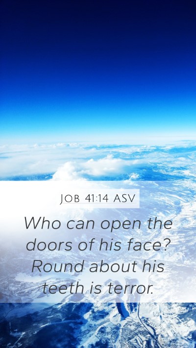 Job 41:14 ASV Mobile Phone Wallpaper - Who can open the doors of his face? Round about - Mobile Bible Verse Wallpaper