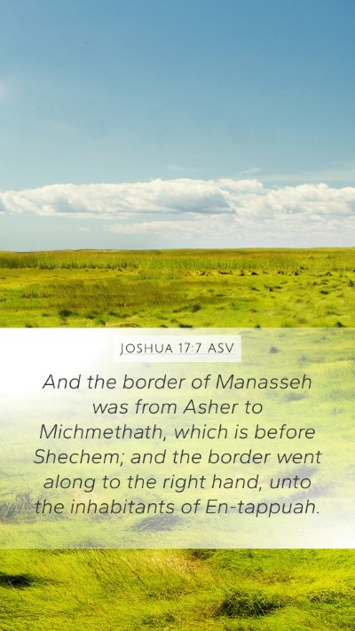 Joshua 17:7 ASV Mobile Phone Wallpaper - And the border of Manasseh was from Asher to - Mobile Bible Verse Wallpaper