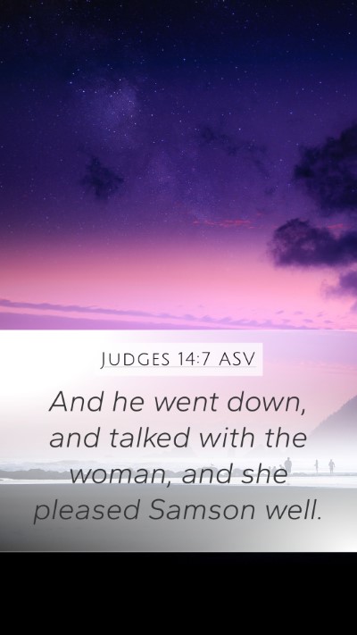 Judges 14:7 ASV Mobile Phone Wallpaper - And he went down, and talked with the woman, and - Mobile Bible Verse Wallpaper