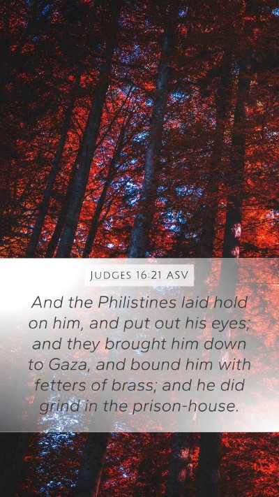 Judges 16:21 ASV Bible Verse Image