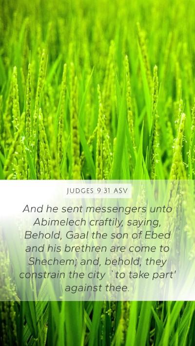 Judges 9:31 ASV Mobile Phone Wallpaper - And he sent messengers unto Abimelech craftily, - Mobile Bible Verse Wallpaper