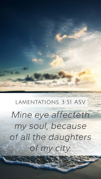 Lamentations 3:51 ASV Mobile Phone Wallpaper - Mine eye affecteth my soul, because of all the - Mobile Bible Verse Wallpaper