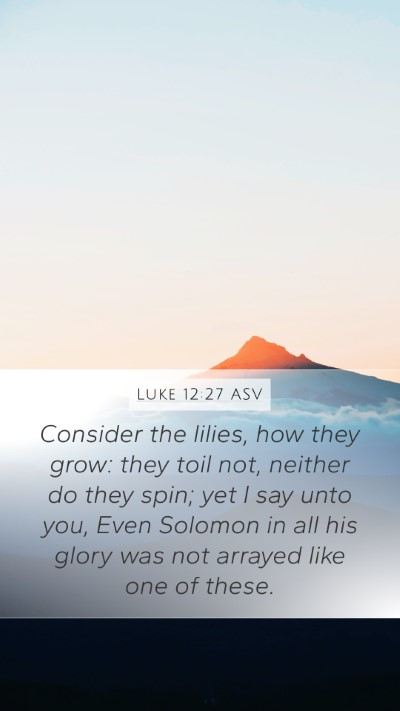 Luke 12:27 ASV Mobile Phone Wallpaper - Consider the lilies, how they grow: they toil - Mobile Bible Verse Wallpaper