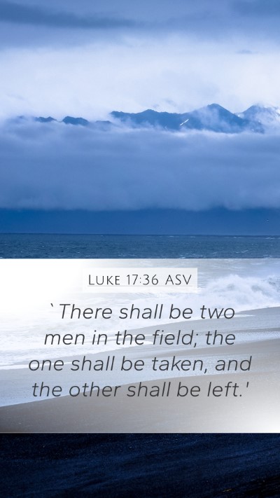 Luke 17:36 ASV Mobile Phone Wallpaper - `There shall be two men in the field; the one - Mobile Bible Verse Wallpaper