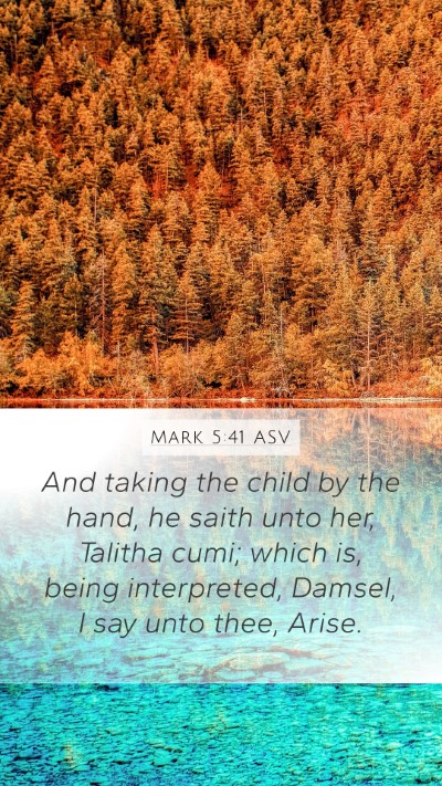 Mark 5:41 ASV Bible Verse Image