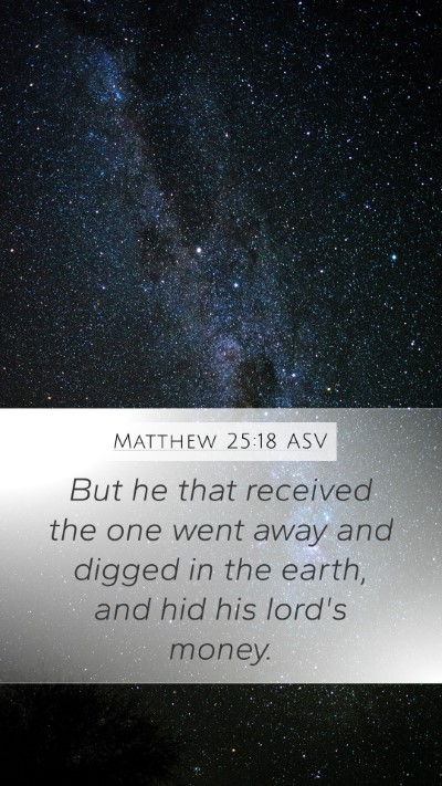 Matthew 25:18 ASV Mobile Phone Wallpaper - But he that received the one went away and digged - Mobile Bible Verse Wallpaper