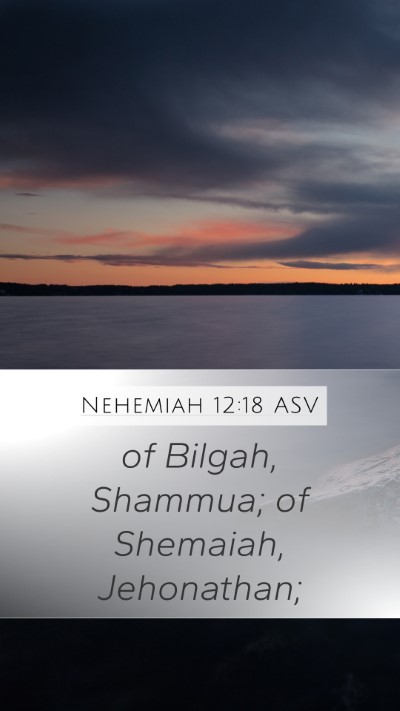 Nehemiah 12:18 ASV Mobile Phone Wallpaper - of Bilgah, Shammua; of Shemaiah, - Mobile Bible Verse Wallpaper