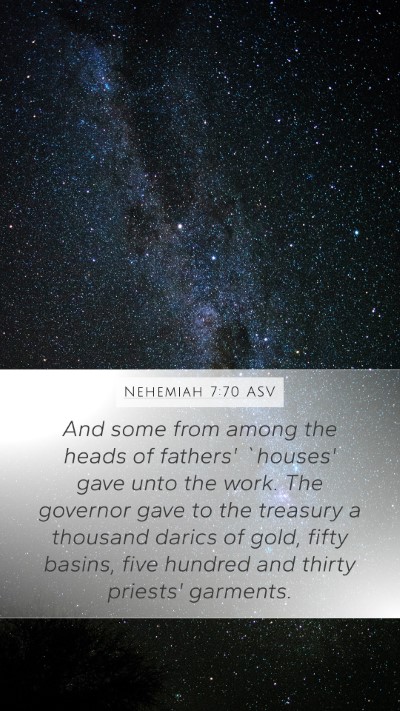Nehemiah 7:70 ASV Bible Verse Image