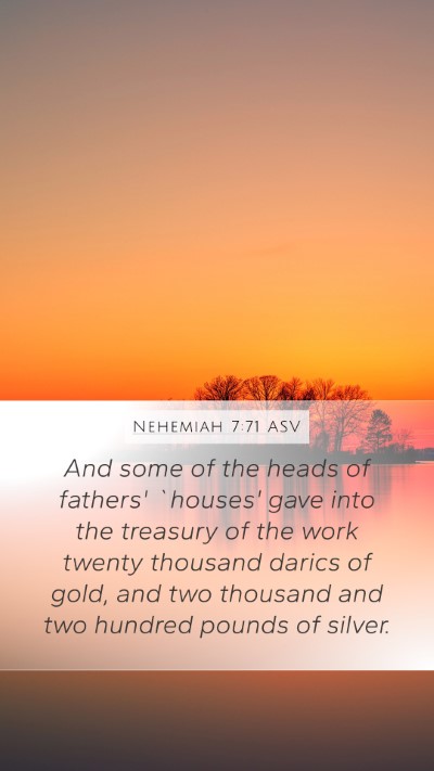 Nehemiah 7:71 ASV Mobile Phone Wallpaper - And some of the heads of fathers' `houses' gave - Mobile Bible Verse Wallpaper