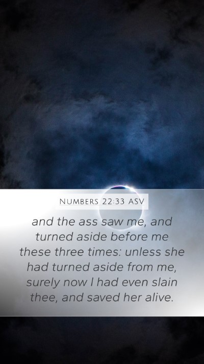 Numbers 22:33 ASV Mobile Phone Wallpaper - and the ass saw me, and turned aside before me - Mobile Bible Verse Wallpaper