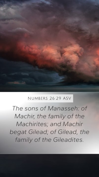 Numbers 26:29 ASV Mobile Phone Wallpaper - The sons of Manasseh: of Machir, the family of - Mobile Bible Verse Wallpaper