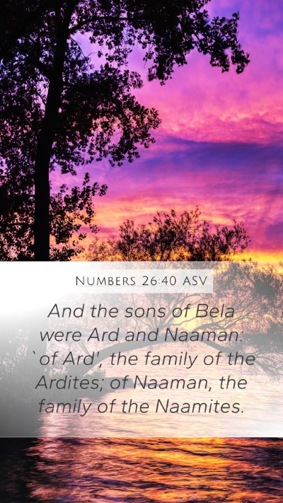 Numbers 26:40 ASV Mobile Phone Wallpaper - And the sons of Bela were Ard and Naaman: `of - Mobile Bible Verse Wallpaper