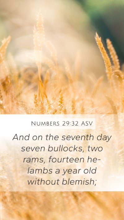 Numbers 29:32 ASV Mobile Phone Wallpaper - And on the seventh day seven bullocks, two rams, - Mobile Bible Verse Wallpaper