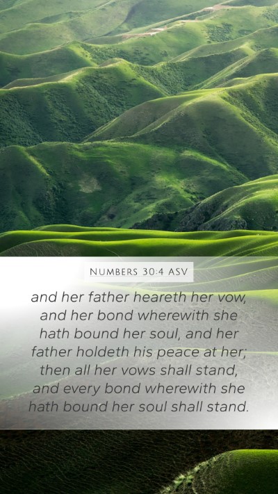 Numbers 30:4 ASV Mobile Phone Wallpaper - and her father heareth her vow, and her bond - Mobile Bible Verse Wallpaper