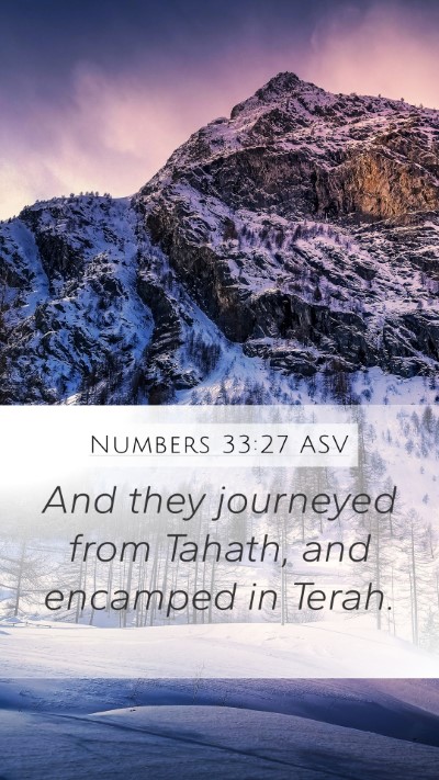 Numbers 33:27 ASV Mobile Phone Wallpaper - And they journeyed from Tahath, and encamped in - Mobile Bible Verse Wallpaper