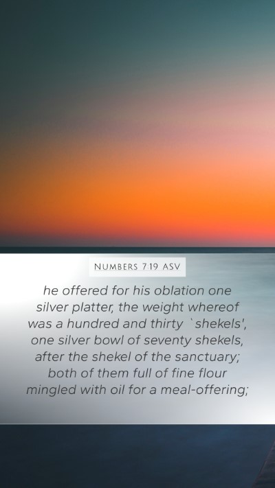 Numbers 7:19 ASV Mobile Phone Wallpaper - he offered for his oblation one silver platter, - Mobile Bible Verse Wallpaper