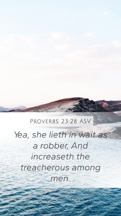 Proverbs 23:28 ASV Mobile Phone Wallpaper - Yea, she lieth in wait as a robber, And - Mobile Bible Verse Wallpaper