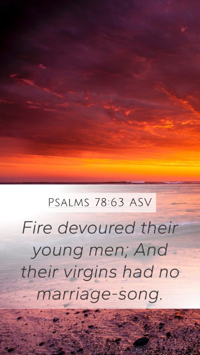 Psalms 78:63 ASV Mobile Phone Wallpaper - Fire devoured their young men; And their virgins - Mobile Bible Verse Wallpaper